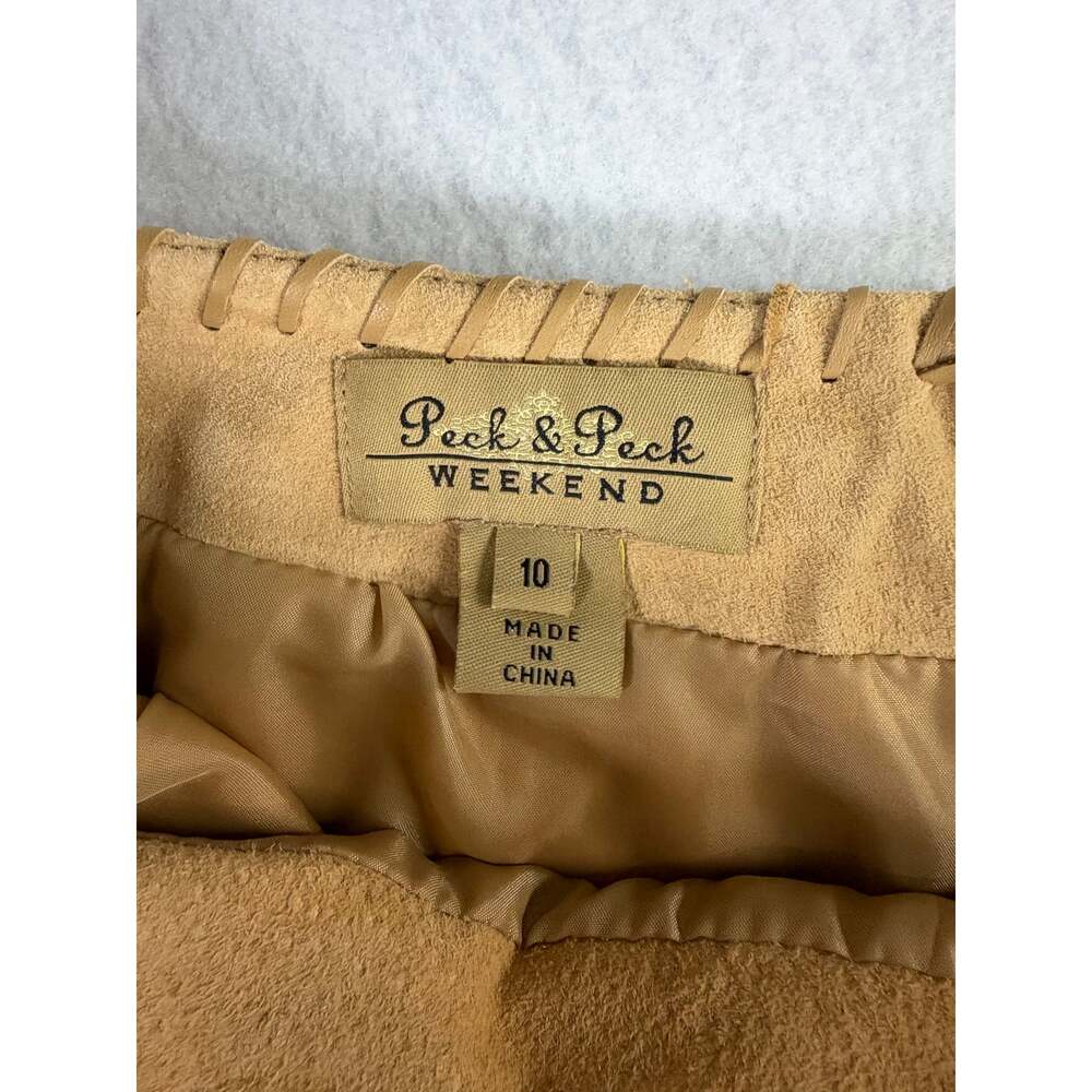 Peck & Peck Weekend Vintage Boho Embroidered Tan Suede A-Line Skirt Size 10 - Picture 6 of 9